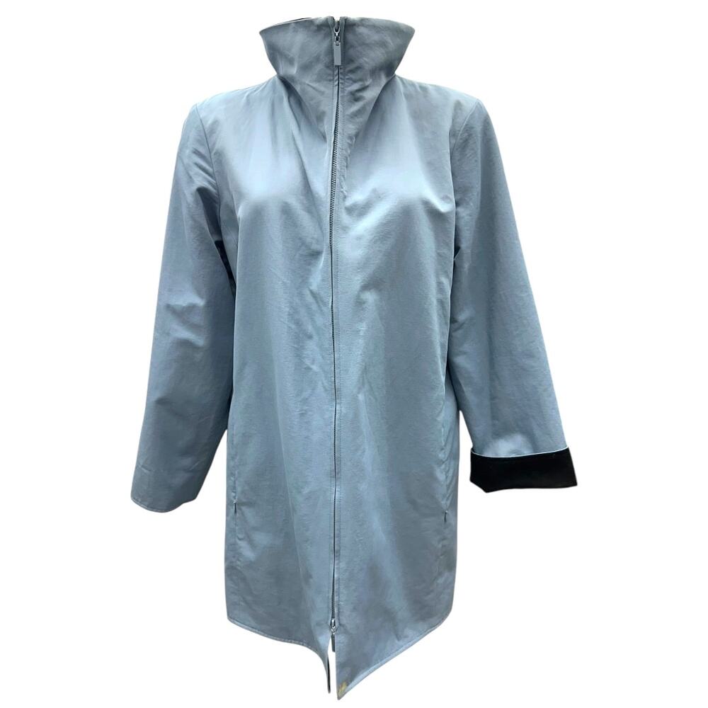 Eileen Fisher Light Cotton Nylon Car Coat Women's M Light Blue Wool-Lined Zip